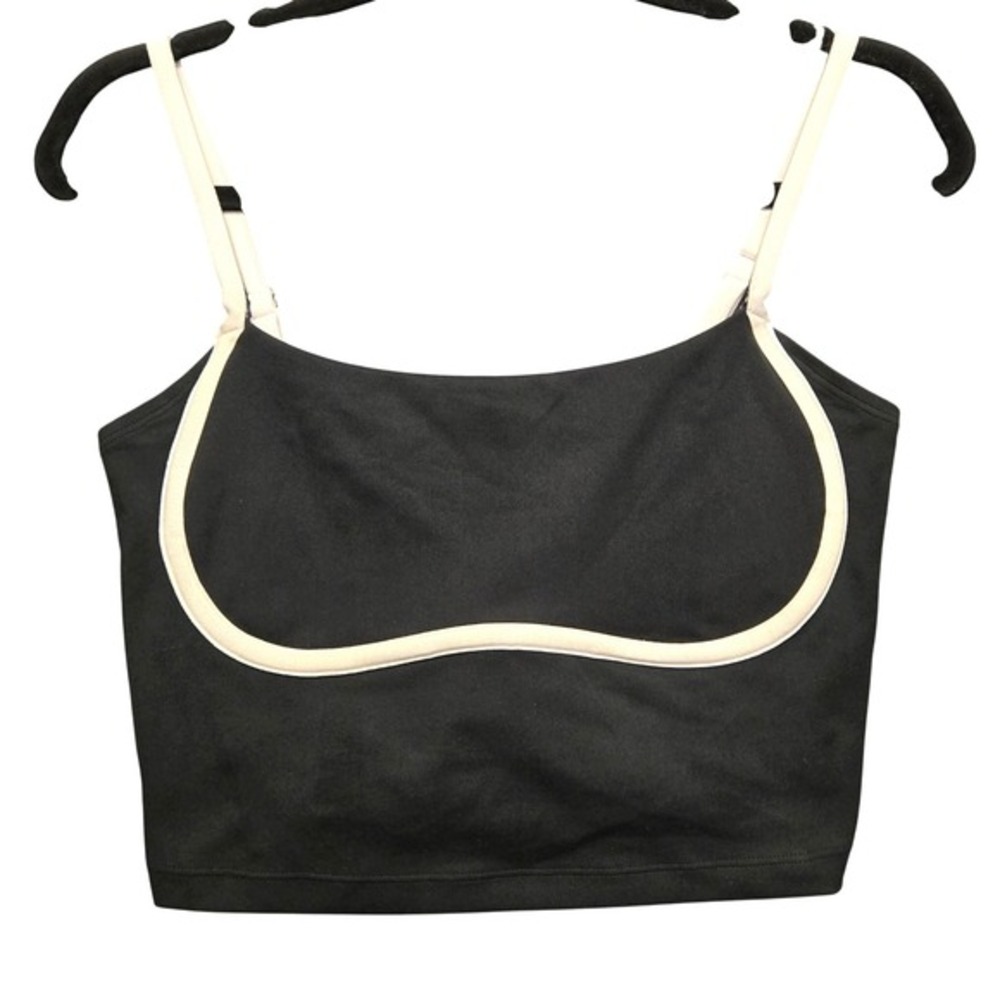 Gilly Hicks Recharge Camisole Women L Black Contrast Piping Cropped Tank Top
